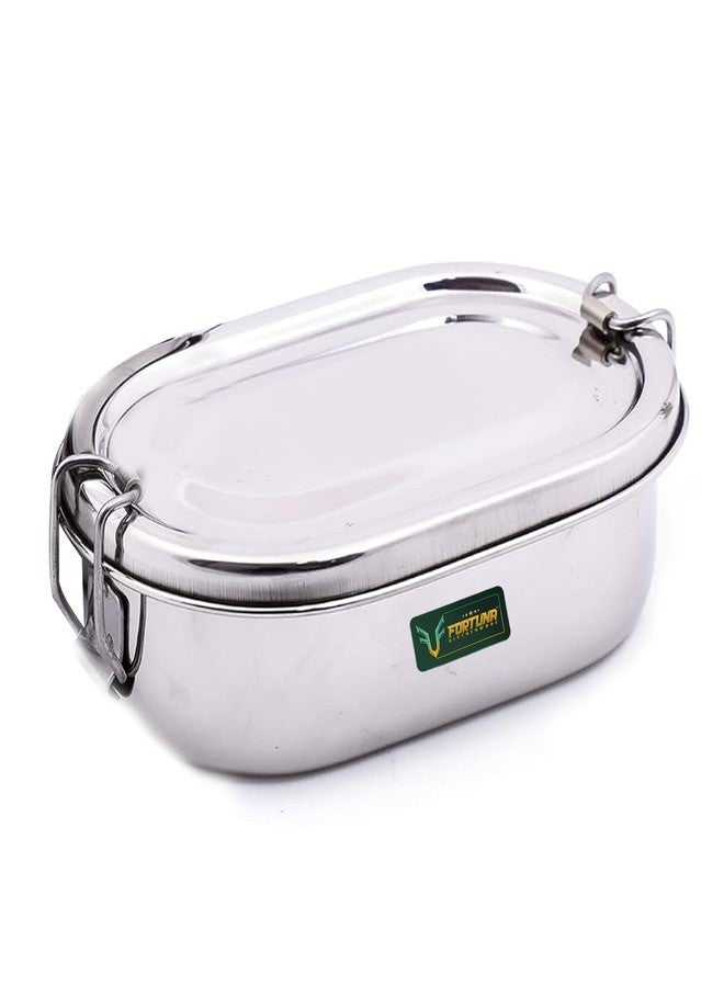 FORTUNA KITCHENWARE Stainless Steel Tiffin Box for Kids | Stainless Steel Lunch Box for Kids & Office | Steel Seperator Plate & Locking Clip | Friendly Lid, Rectangle Shape (Capsule, Medium) - Image 1
